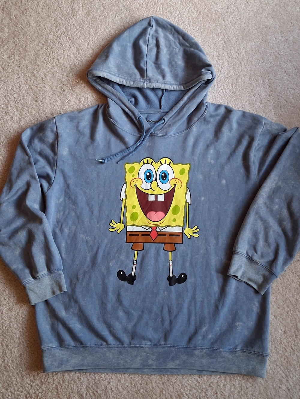 Nickelodeon SpongeBob SquarePants Blue Distressed Hoodie with Yellow Graphic